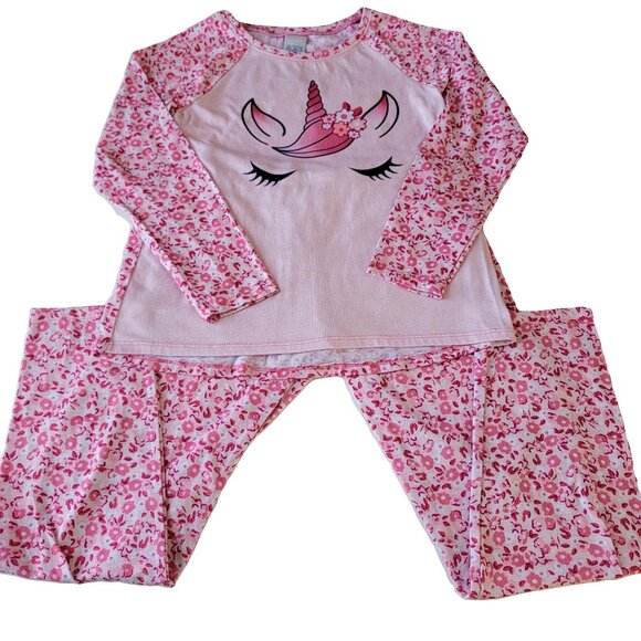 The Children's Place Unicorn Graphic Floral Pajama Long Sleeves 2Pc Pink Wht M - Picture 2 of 13